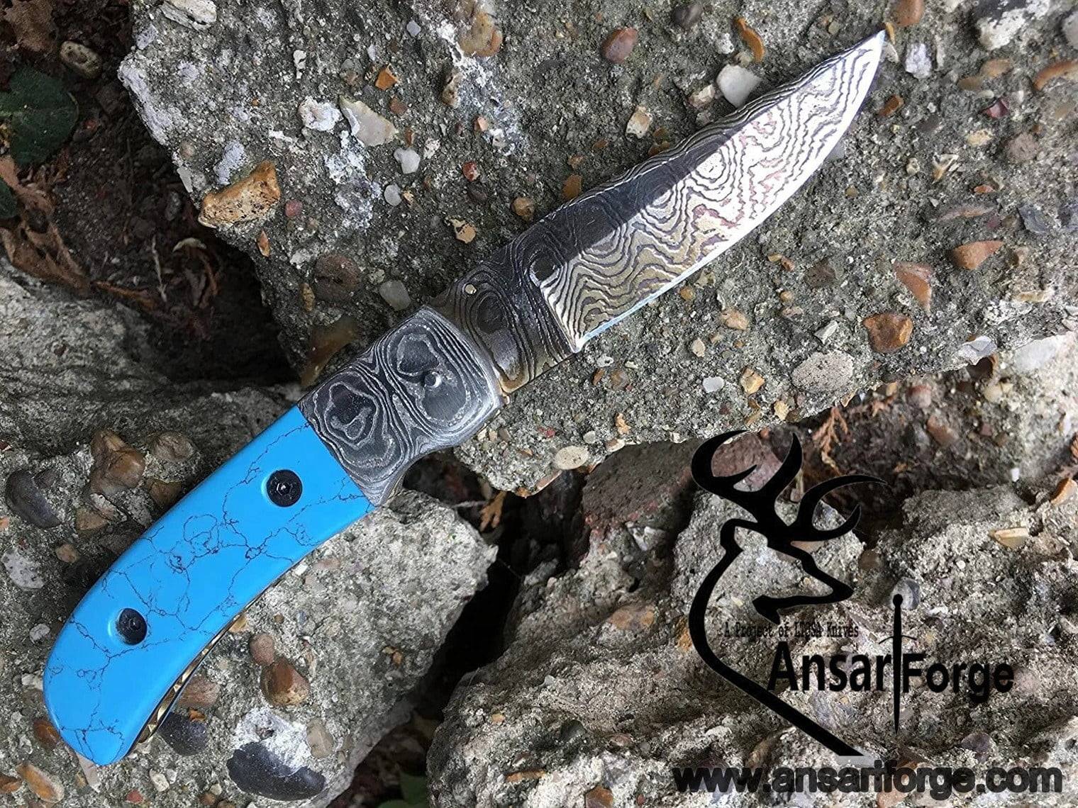 Damascus steel handmade custom folding pocket knife EDC