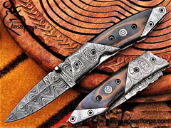 Damascus steel custom made folding pocket knife