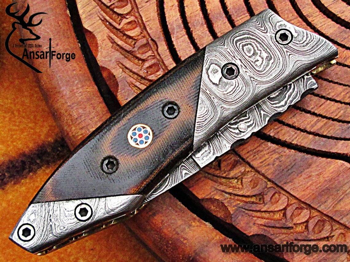 Damascus steel custom made folding pocket knife