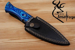 Damascus steel handmade hunting knife blue pakka wood handle