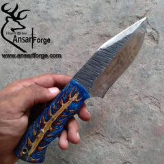 Carbon steel handmade hunting knife pine cone handle