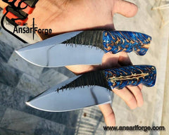 Carbon steel handmade hunting knife pine cone handle