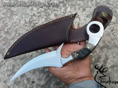 Custom made D2 steel sheep horn handle hunting knife