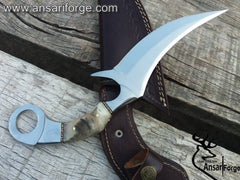 Custom made D2 steel sheep horn handle hunting knife