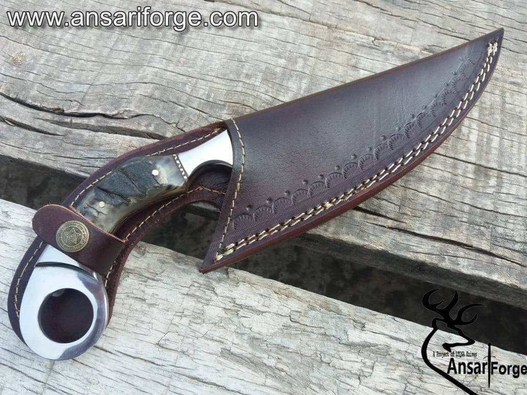Custom made D2 steel sheep horn handle hunting knife