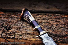 Damascus forged hunting knife, Sub Hilt Bowie knife, Stag crown, Viking Knife, Gifts for men, Viking
