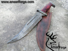 Damascus steel hunting  Bowie with Damascus guard and pakka wood handle