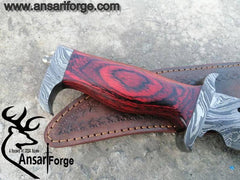 Damascus steel hunting  Bowie with Damascus guard and pakka wood handle