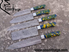 Damascus steel custom made beautiful kitchen knife set chef knives set