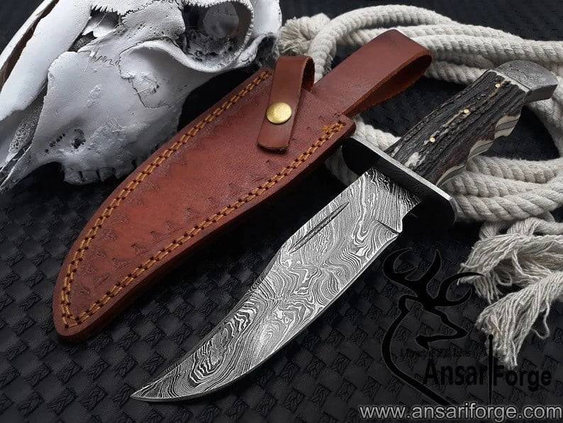 Damascus steel Bowie knife handmade hunting Bowie Christmas present