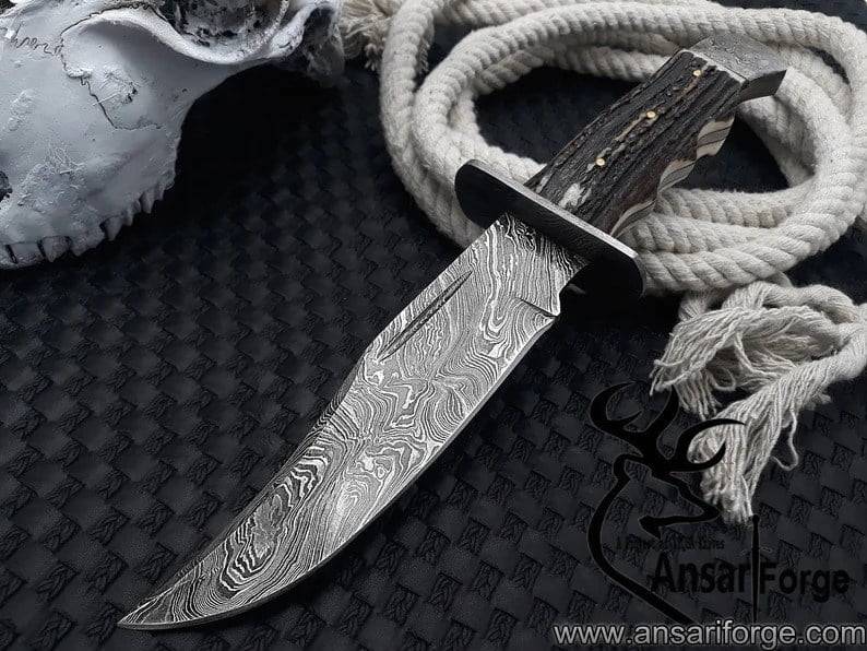 Damascus steel Bowie knife handmade hunting Bowie Christmas present