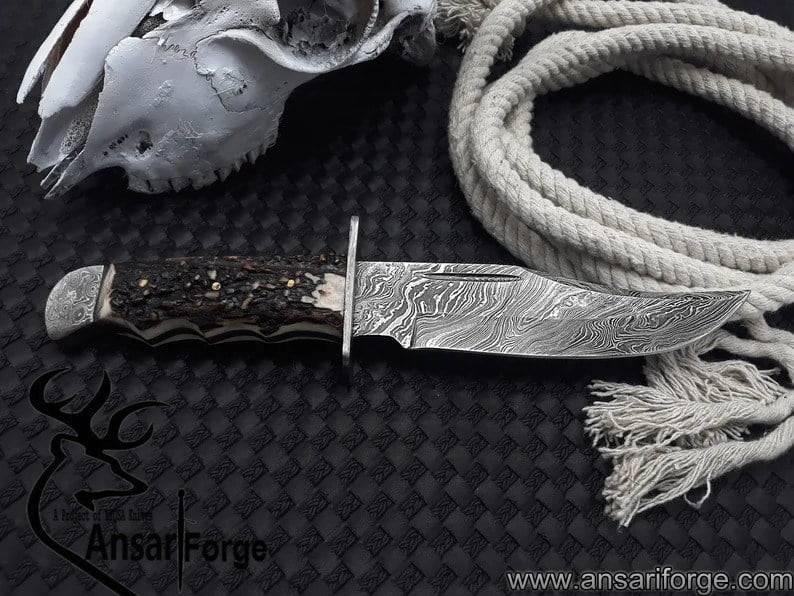 Damascus steel Bowie knife handmade hunting Bowie Christmas present