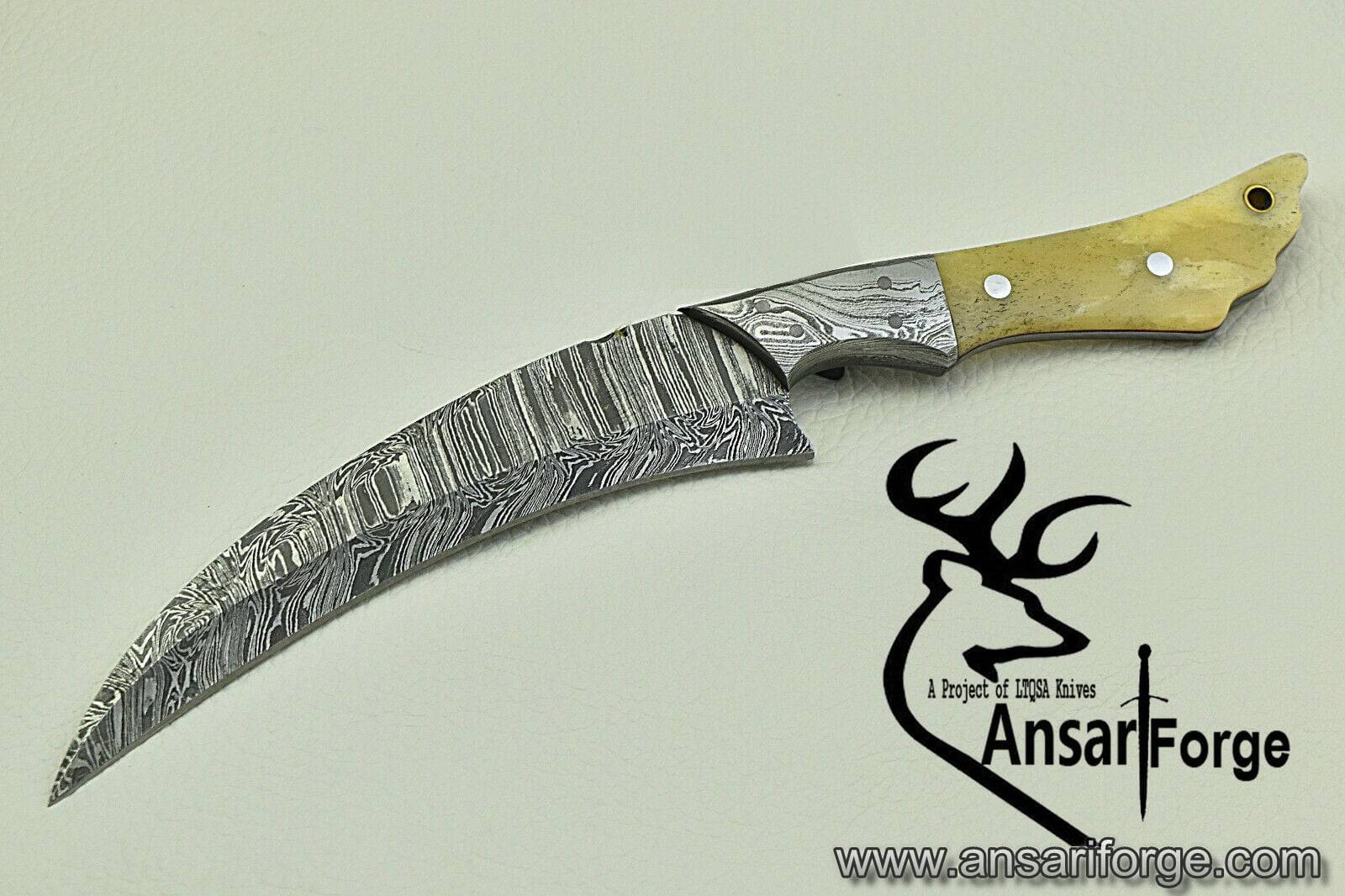 Damascus steel handmade hunting knife camel Bone handle