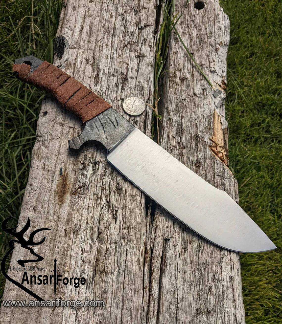 Hand forged Spring Steel Integral hunter with Leather Wrap Handle