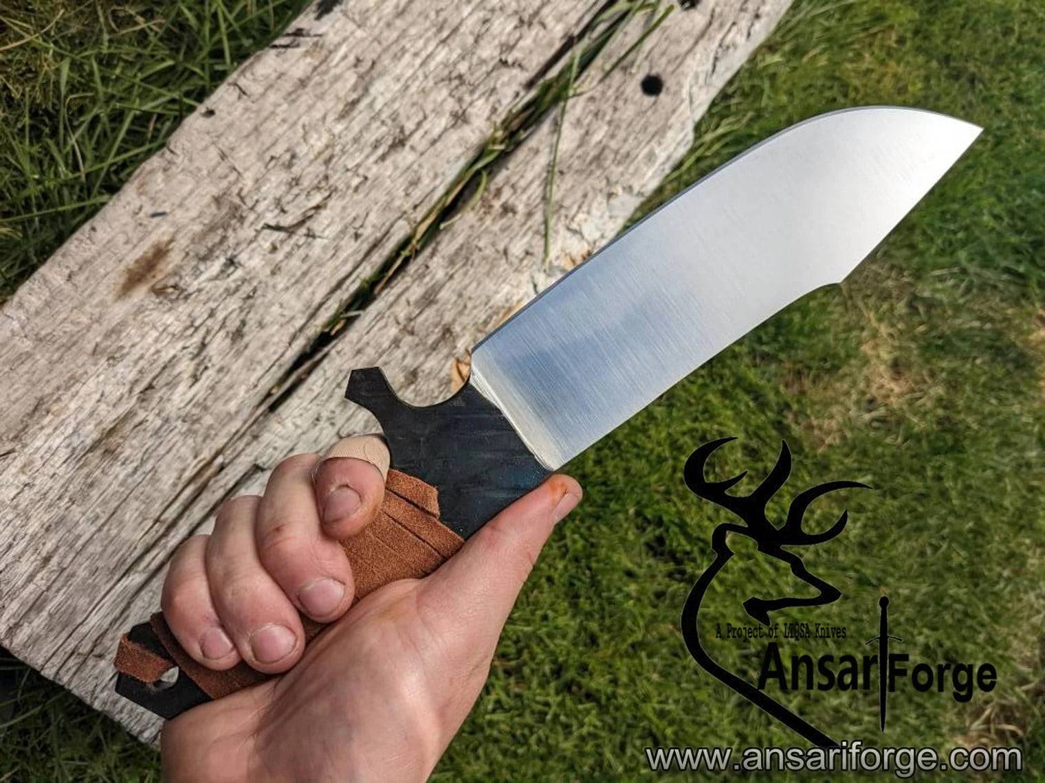 Hand forged Spring Steel Integral hunter with Leather Wrap Handle