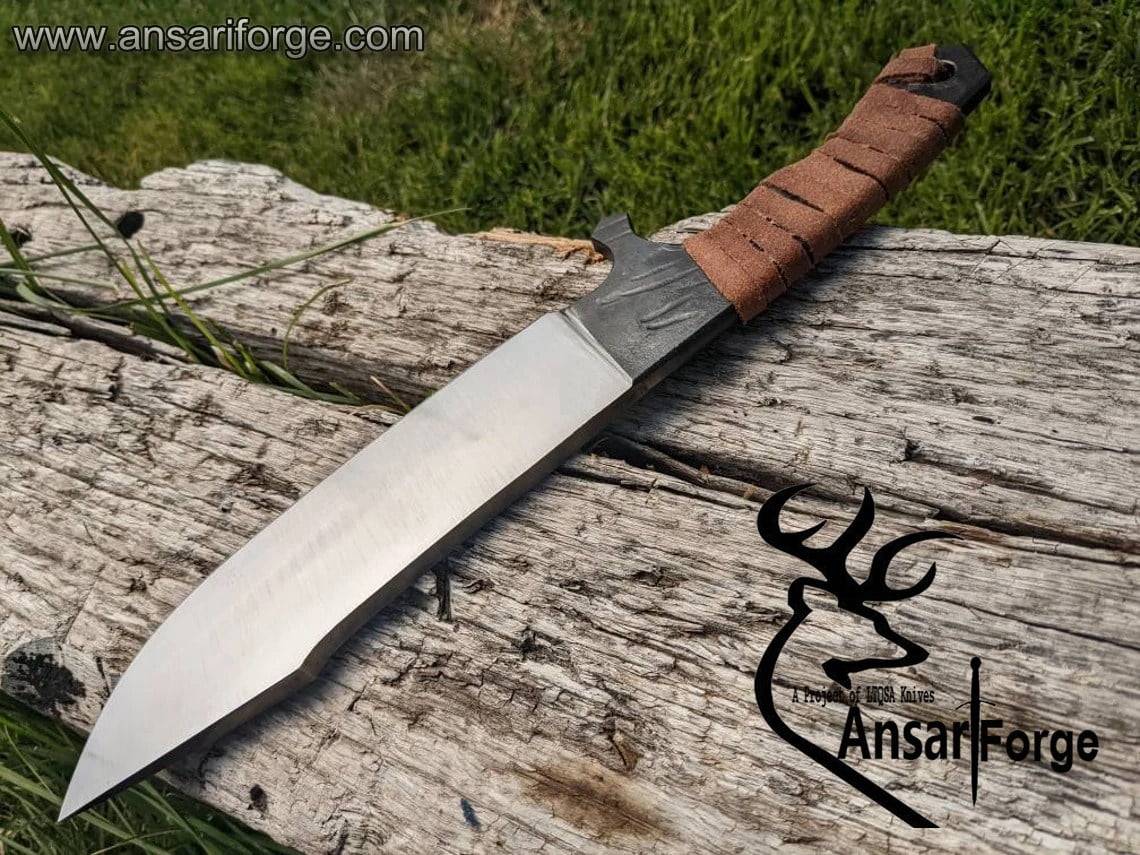 Hand forged Spring Steel Integral hunter with Leather Wrap Handle