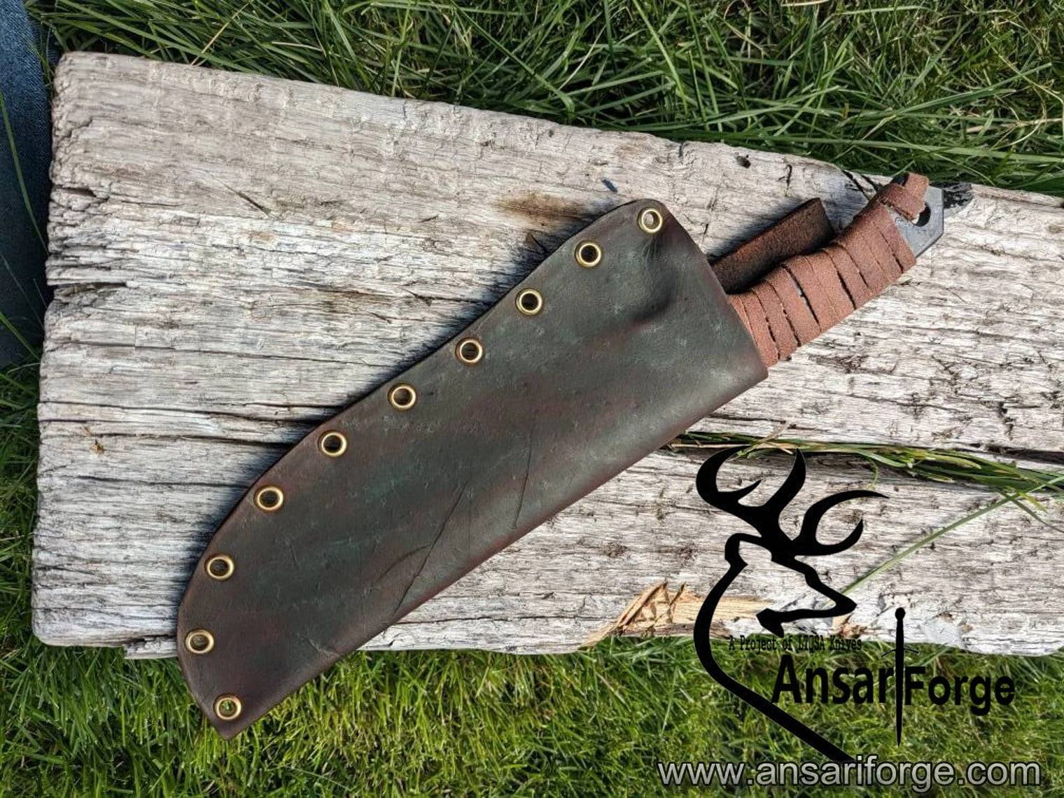 Hand forged Spring Steel Integral hunter with Leather Wrap Handle