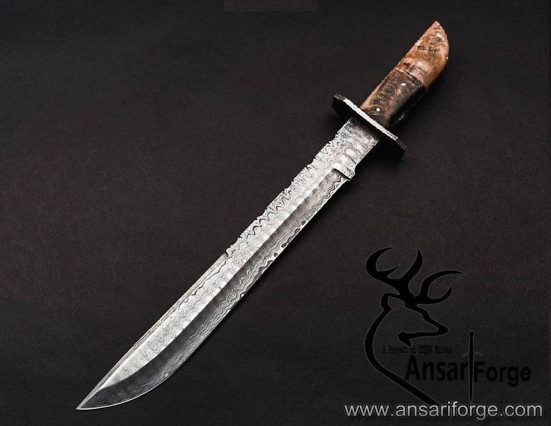 Handmade Damascus steel Machete knife ram horn handle
