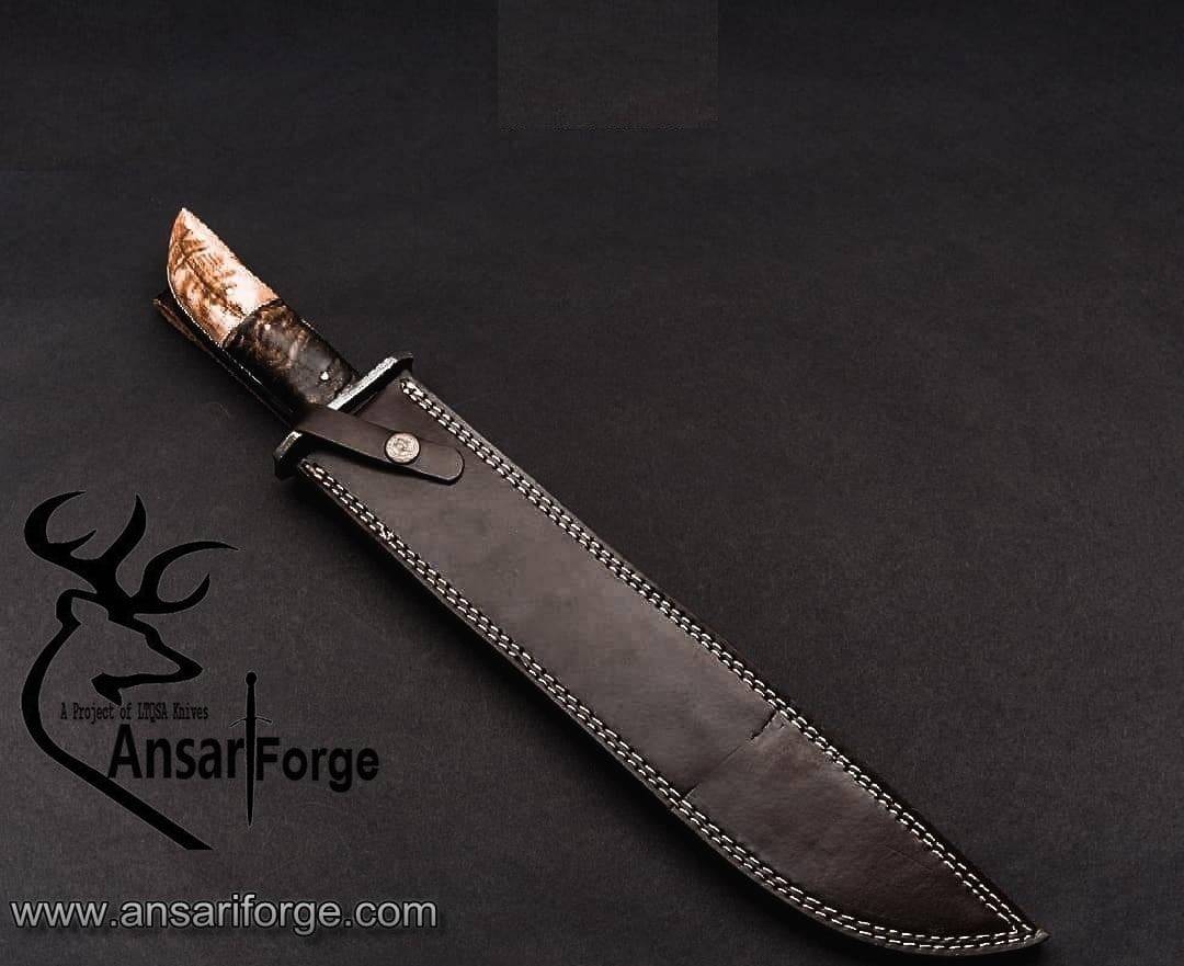 Handmade Damascus steel Machete knife ram horn handle