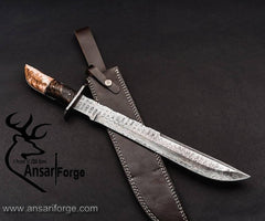 Handmade Damascus steel Machete knife ram horn handle