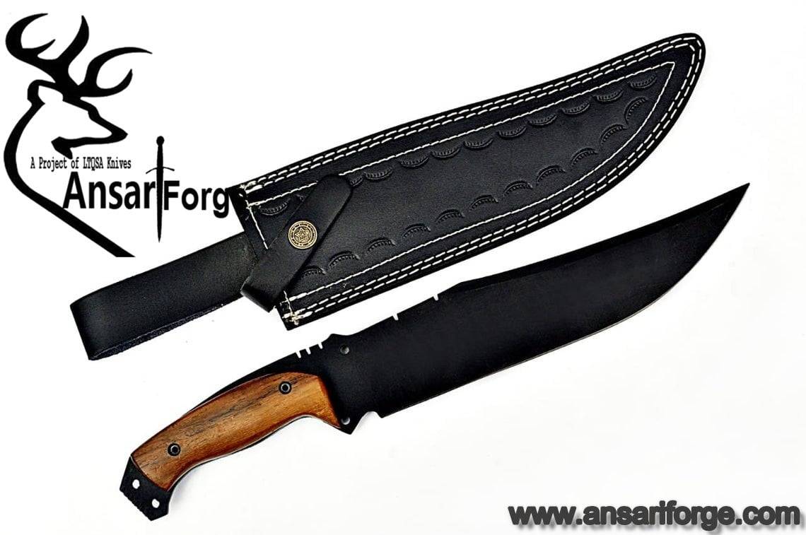 High Carbon 1095 black coated hunting knife with rose wood handle