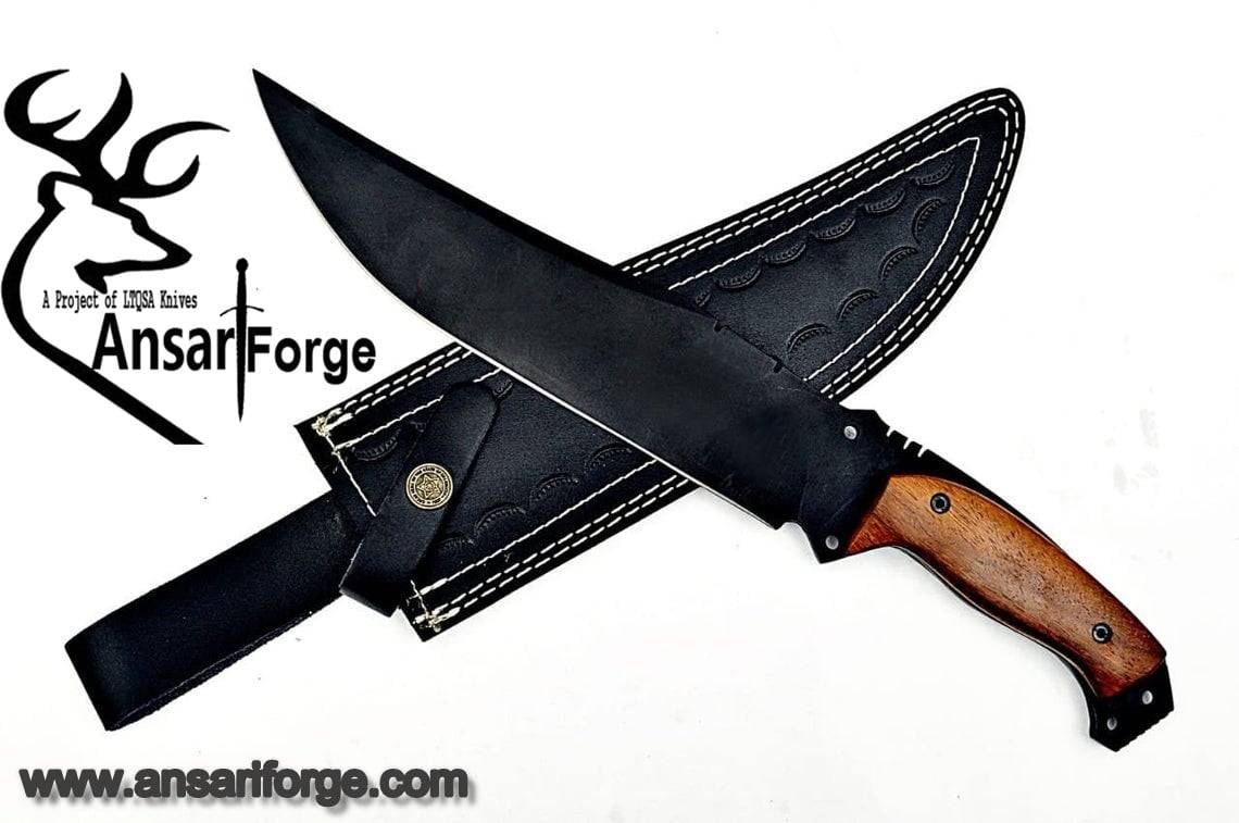 High Carbon 1095 black coated hunting knife with rose wood handle