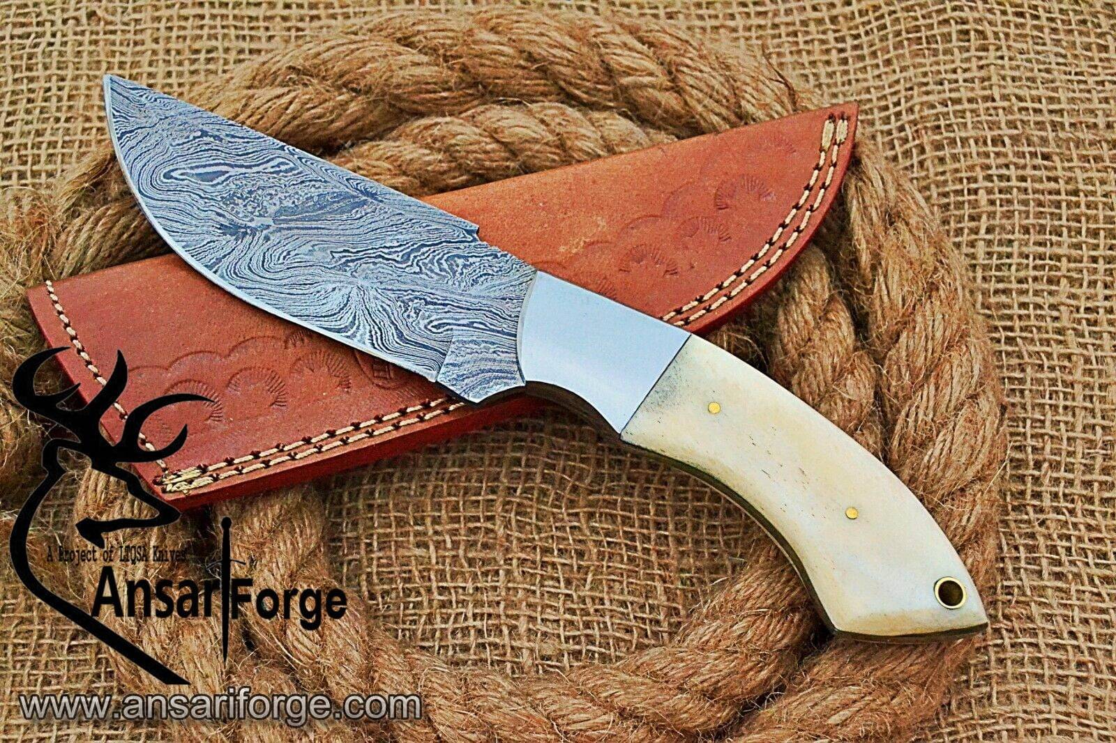 Damascus steel hunting knife Camel bone handle