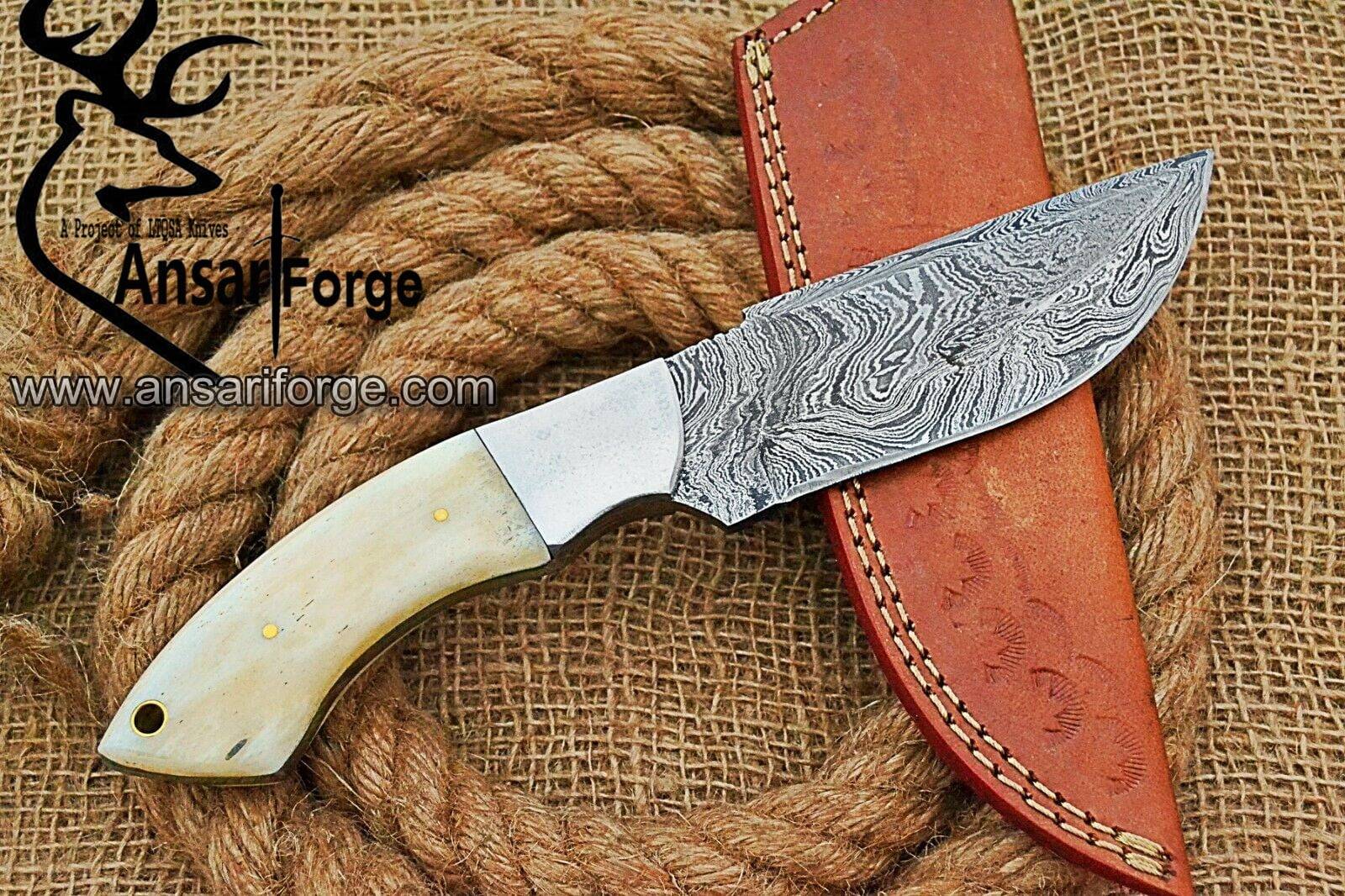 Damascus steel hunting knife Camel bone handle