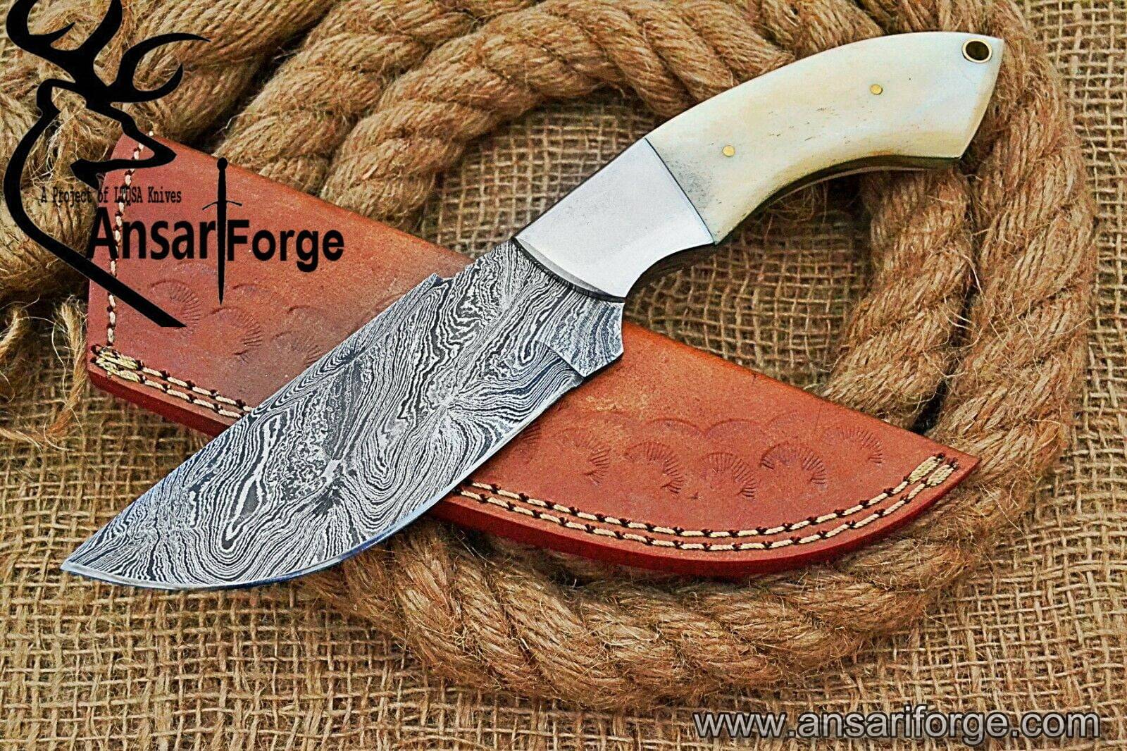 Damascus steel hunting knife Camel bone handle