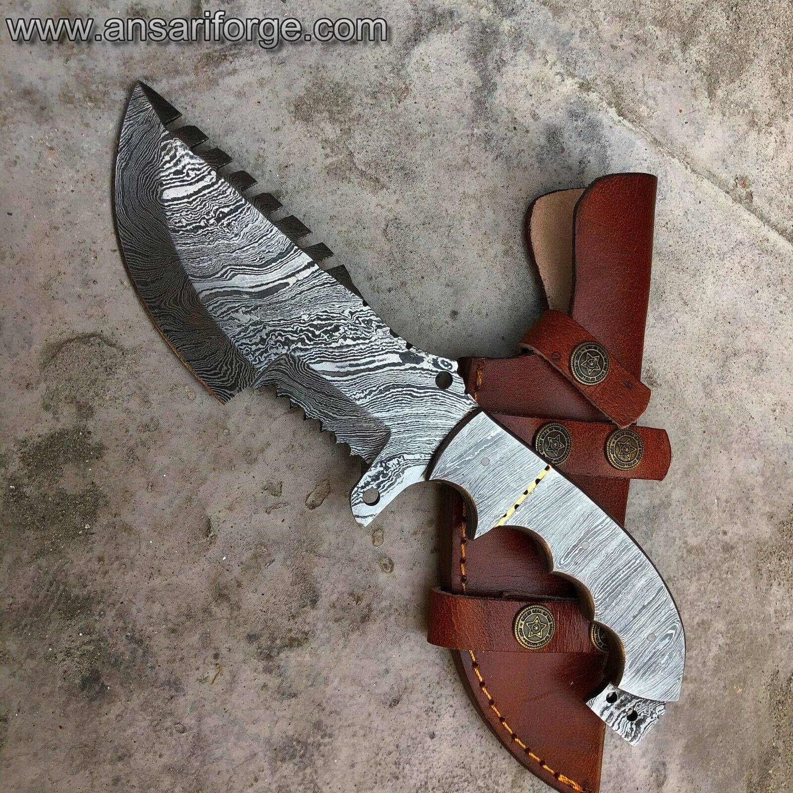 Damascus steel full tang handmade tracker with Damascus scales
