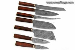 7 Pcs Damascus steel Japanese kitchen knives kit with free leather roll bag