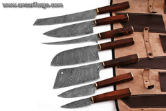 7 Pcs Damascus steel Japanese kitchen knives kit with free leather roll bag