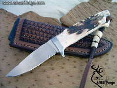 10 " D2 Steel Best Fixed Blade Hunting Knife With Sheath & Antler Handle