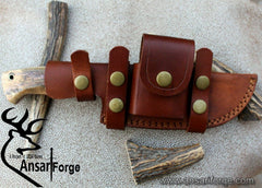 D2 tool steel mirror polish bush craft knife with cross draw leather sheath