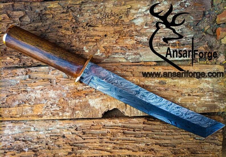 Damascus steel handmade Tanto blade hunting knife
