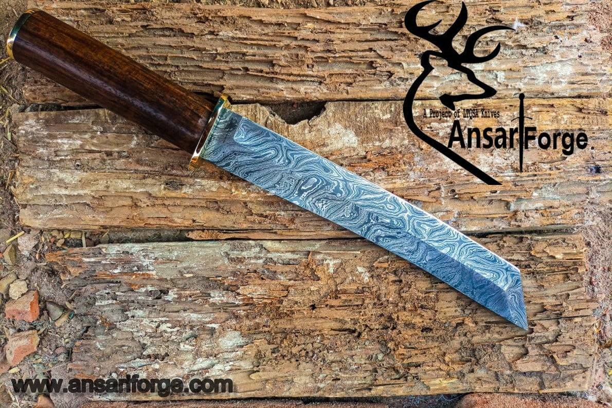 Damascus steel handmade Tanto blade hunting knife