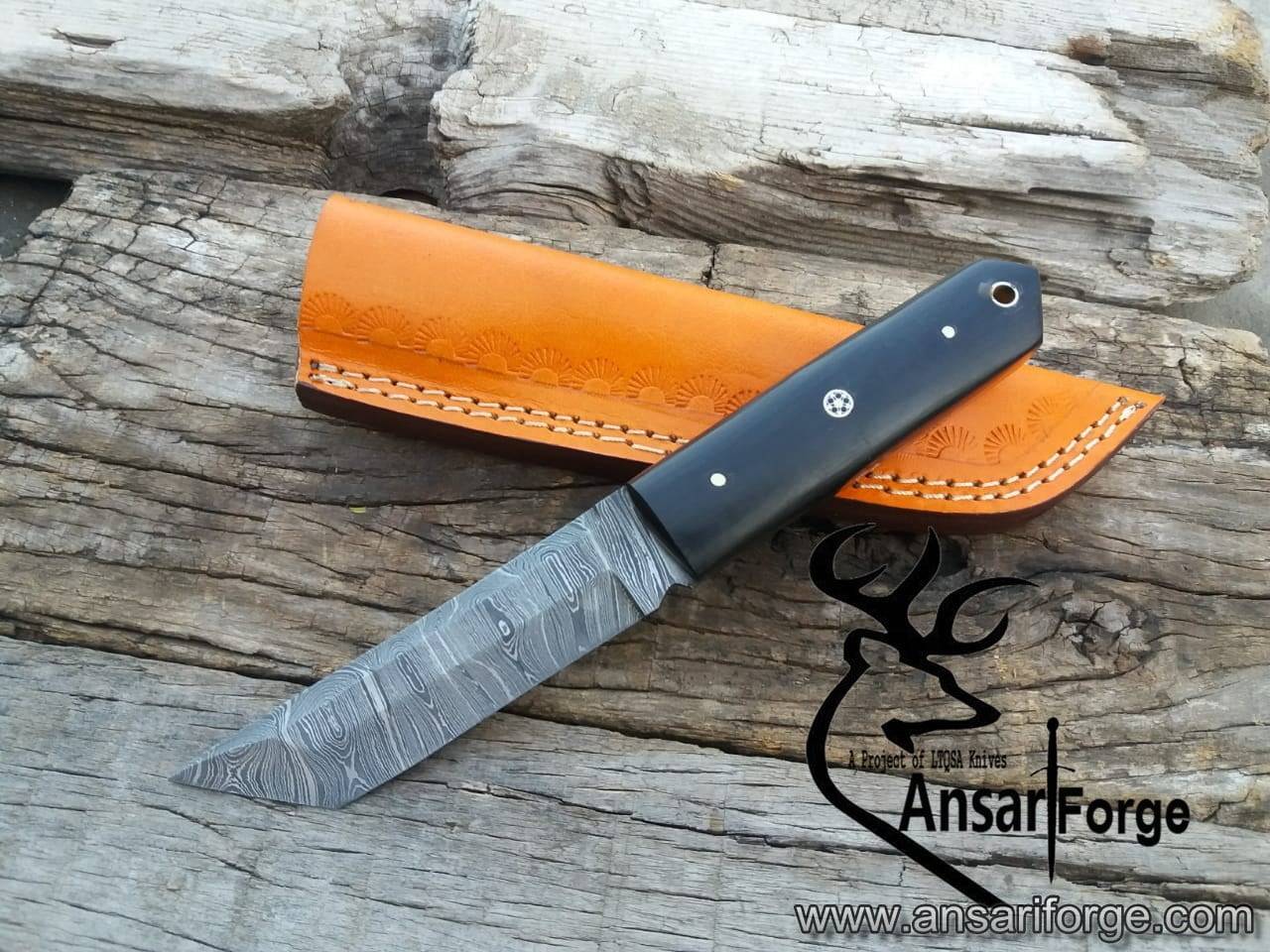 Damascus steel handmade Tanto blade hunting knife