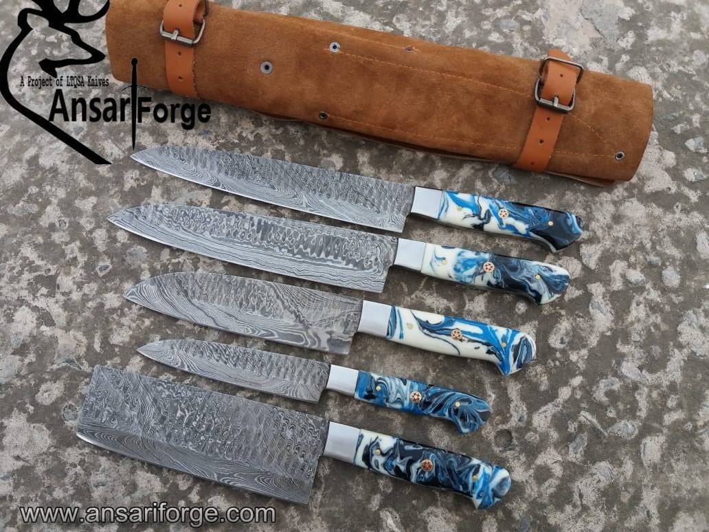 Beautiful Damascus steel handmade chef knifes set kitchen knifes set