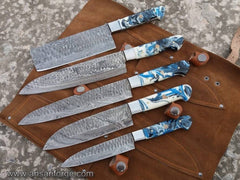 Beautiful Damascus steel handmade chef knifes set kitchen knifes set