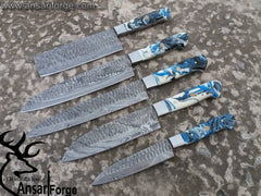 Beautiful Damascus steel handmade chef knifes set kitchen knifes set