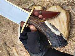 Custom Handmade D2 Steel Stag Handle Bowie Knife