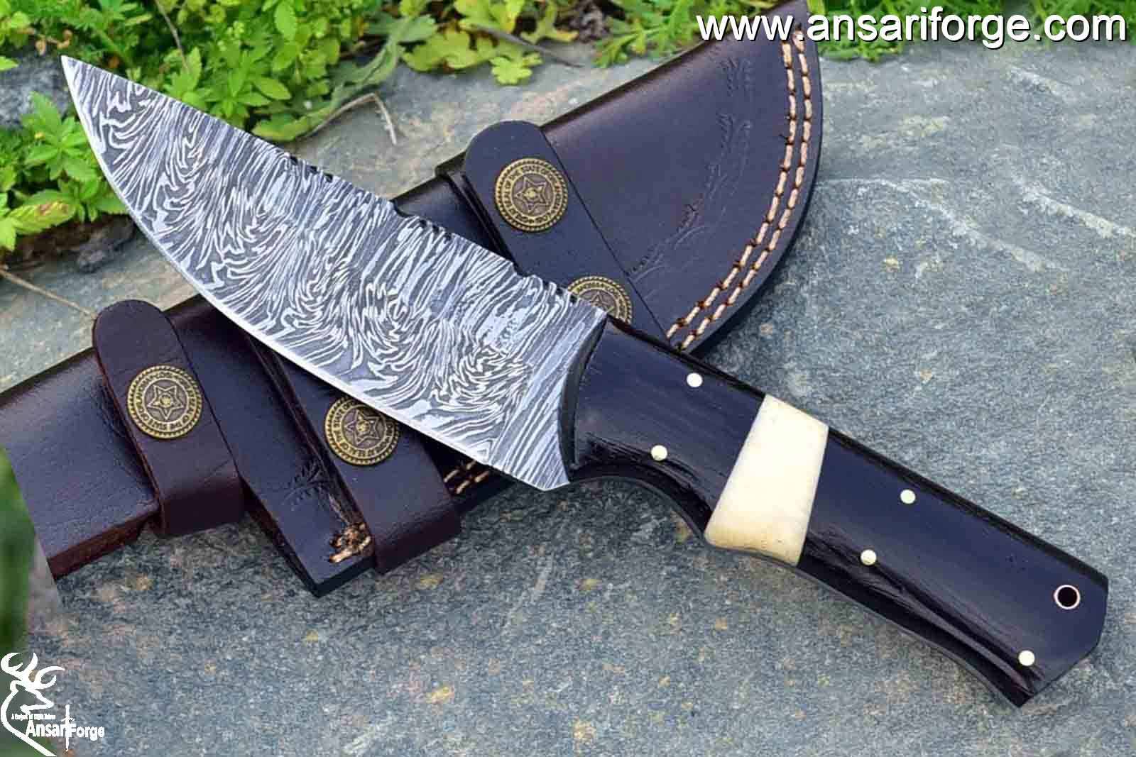 Handmade Hunting and Camping Bushcraft Knife Damascus Steel 10 Inches EDC Fixed Blade Knife with Leather Sheath