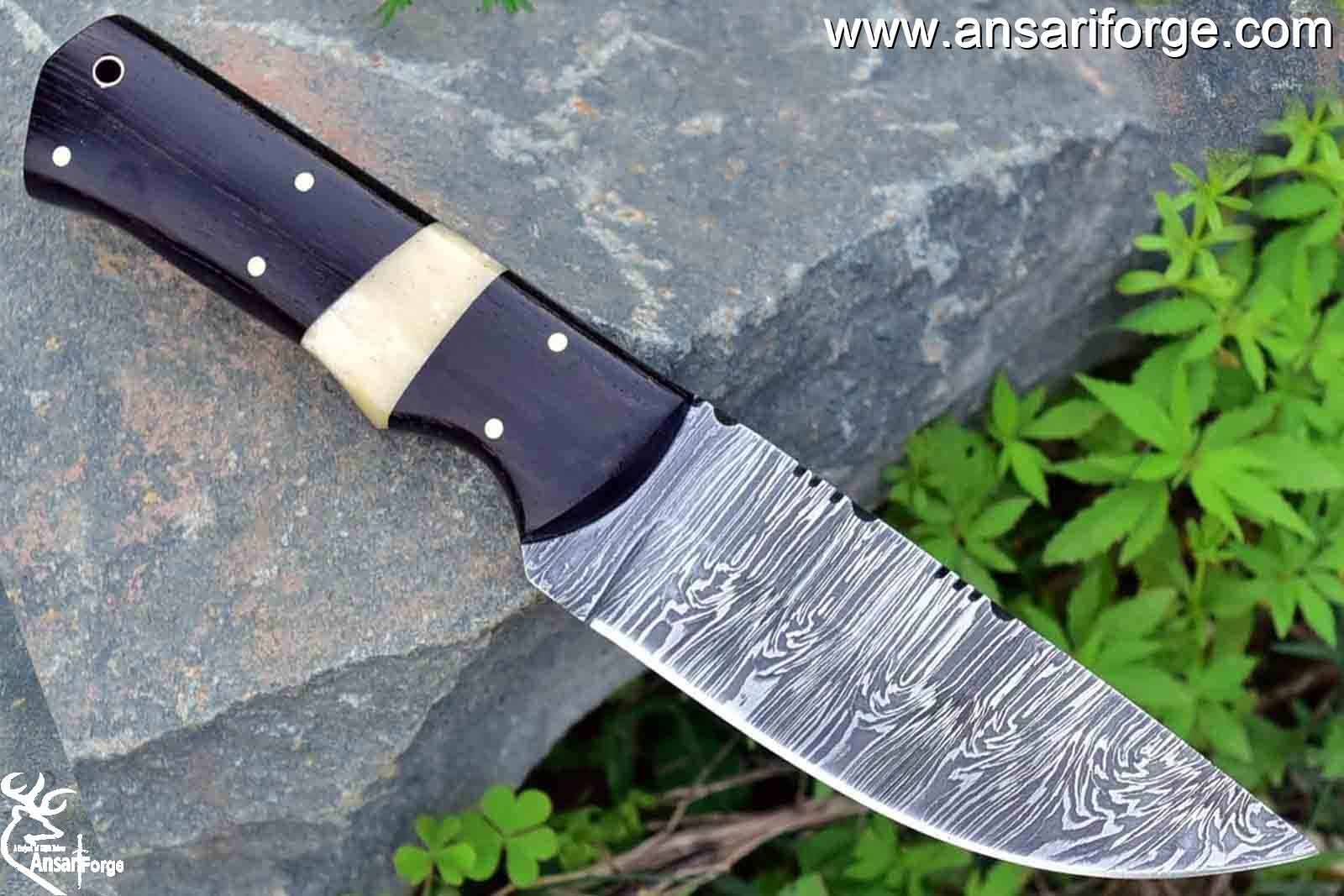 Handmade Hunting and Camping Bushcraft Knife Damascus Steel 10 Inches EDC Fixed Blade Knife with Leather Sheath