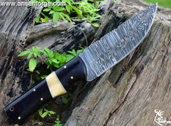 Handmade Hunting and Camping Bushcraft Knife Damascus Steel 10 Inches EDC Fixed Blade Knife with Leather Sheath