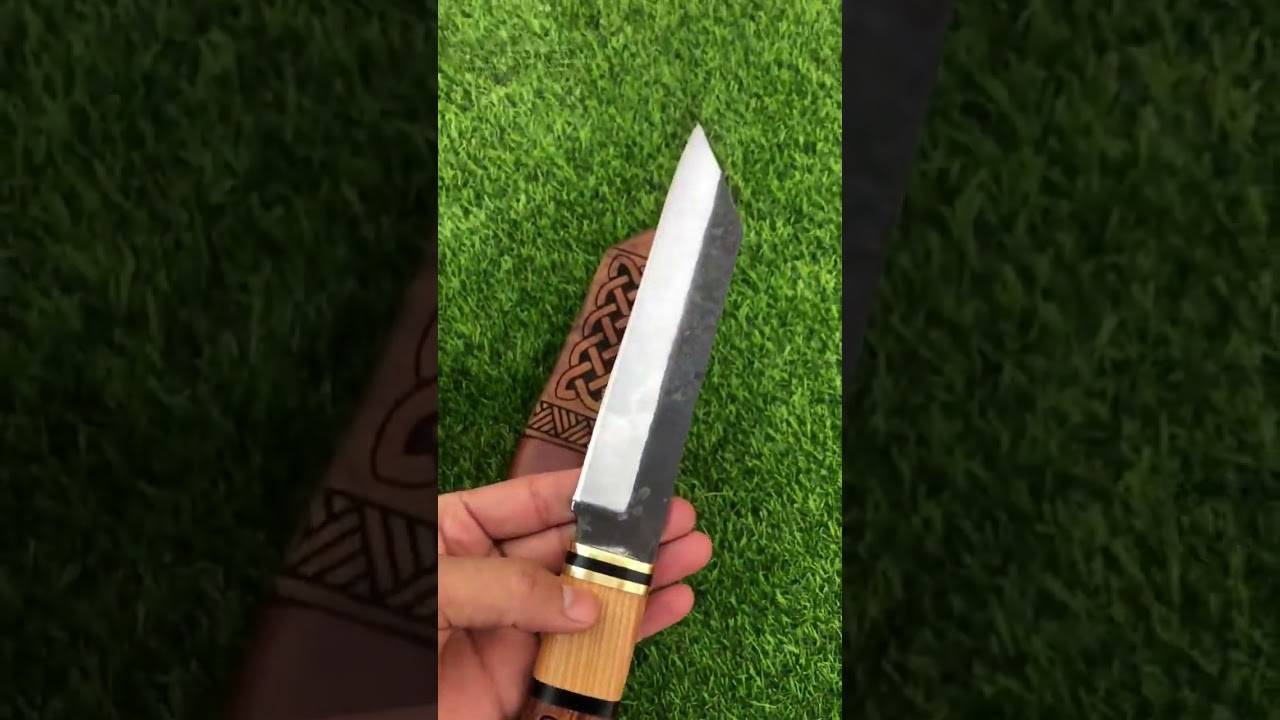 “Beagnoth” Traditional Viking Seax Knife With Norse Valknuts Carved Wood Handle #ansariforge