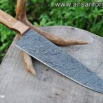 Handmade Chef Knife Santoku Damascus Olive Wood & Dark wood Handle with  Leather Sheath – White Hills Knives