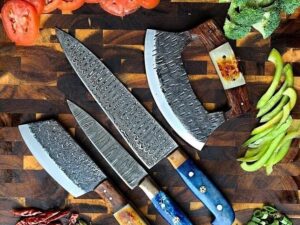 Kitchen Knife Set, Ansari Forge 4-Piece Knife Set With Bag, Professional  German Stainless Steel Knife Set with steak knives and Knife  Sharpener,Unique Hammered Design