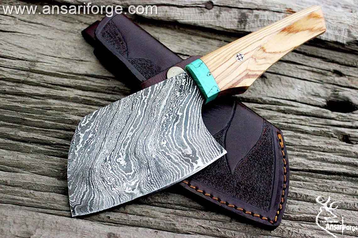 Custom Handmade Damascus Steel Kitchen Knife Set with Olive Wood