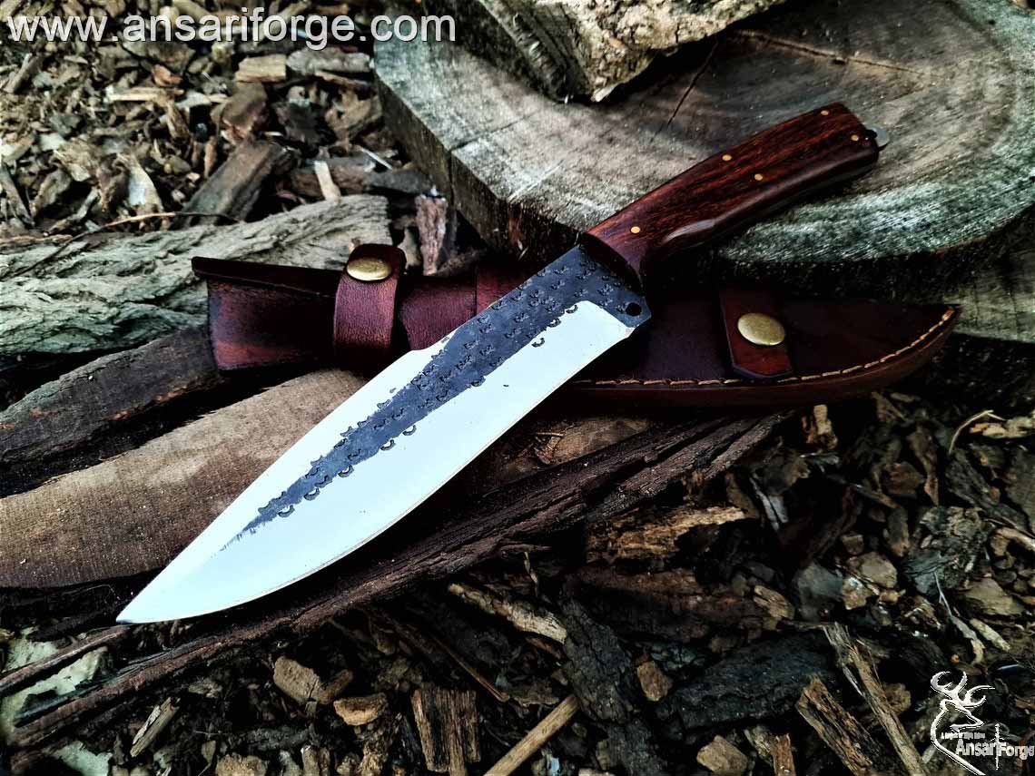 Full Tang Damascus Steel Hunting Knife Pine Cone Handle Handmade