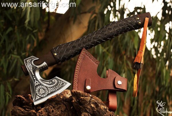 Forged Handmade Viking Axe With Leather Sheath